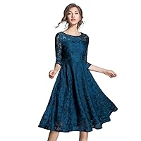 Spring and autumn dress large size women's seven -point sleeve lace big dress