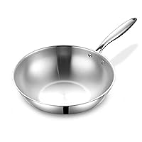 MEIYITIAN 304 Stainless Steel Flat-bottom Non-oily Fume Wok Household Non-coated Non-stick Wok Special for Induction Cooker