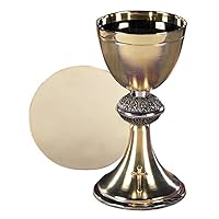 Budded Cross Chalice and Paten Set, Gold Plated and Nickel Plate Footed Cup, Perfect for Meaningful Communion Services and Ceremonies, 3.75 Inch Diameter