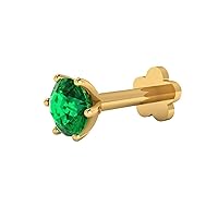 3.5 mm Created Green Emerald Nose Lip Labret Monroe Piercing Ring Screw Stud Pin 14k Yellow Gold Plated 925 Sterling Silver