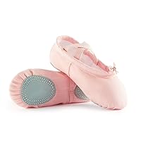 TIEJIAN Canvas Ballet Shoes for Girls, Dance Practice Slippers Split Soft Leather Flat Sole Yoga Gymnastics Shoes(Toddler/Little Kid/Big Kid)