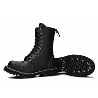 Charley - Men's vegan leather combat boots (black,10 eyelets, steel toe)