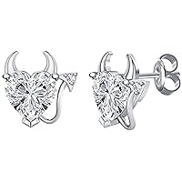Created Heart Cut White Diamond 925 Sterling Silver 14K Gold Over Diamond Devil Heart Stud Earring for Women's & Girl's