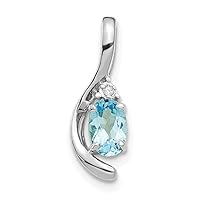 14k White Gold Oval Polished Prong set Open back Blue Topaz Diamond Pendant Necklace Measures 17x6mm Wide Jewelry for Women