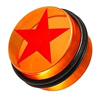 23MM Red Star with Orange UV Ear Plug with 'O' Ring Body Jewelry