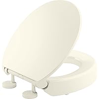 KOHLER 25876-96 Hyten Elevated Quiet-Close Round Toilet Seat, Contoured Seat with Grip-Tight Bumpers, Quick-Attach Hardware, Biscuit
