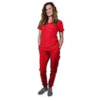 Green Town Scrubs for Women Scrub Set - Jogger Pant and V-Neck Top, 6 Pockets