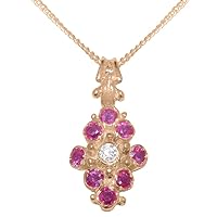 18k Rose Gold Natural Diamond & Ruby Womens Pendant & Chain - Choice of Chain lengths