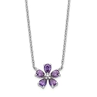 925 Sterling Silver Purple CZ Cubic Zirconia Simulated Diamond Flower Necklace 18 Inch Jewelry for Women