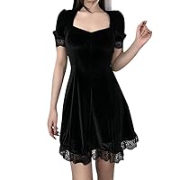 IKADEX Women Gothic Dress Vintage Lace Grunge Punk Goth Dresses Casual Cosplay Party Cocktail
