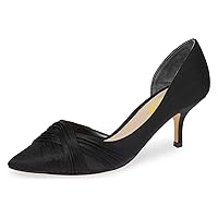 FSJ Women Low Kitten Heels Pointed Toe Slip on Pumps D'Orsay Pleated Satin Evening Party Dress Office Shoes Size 4-15 US