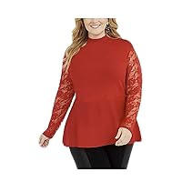 Save On Product Designer INC Women's Plus Size Lace Peplum Sweater Top Real Red 2X
