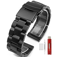Silver/Black Stainless Steel Watch Bands Brushed Finish Watch Strap 18mm/20mm/22mm/24mm Double Buckle Bracelet