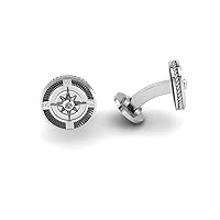 925 Sterling Silver Natural Gemstone Men's Compass Design Cuff links | Valentine's Gift
