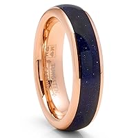 Metal Masters Co. Mens Blue Lapis Lazuli Tungsten Carbide Ring Rose Goldtone Wedding Band Black 6MM