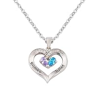 925 Sterling Silver Custom Heart Name Pendant Necklace with Simulated Birthstone for Women(Style 2-20)