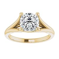 Moissanite Promise Ring, 1ct Cushion Cut Stone, Sterling Silver & 18K Yellow Gold, Size 3-12