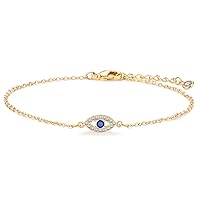 Dainty Evil Eye Bracelets for Women, Gold Plated Adjustable Evil Eye Lucky Amulet Chain Bracelet Jewelry Gifts