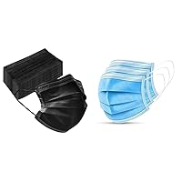 50 PCS Black Disposable Face Masks 3-Ply Filter Earloop Mouth Cover + 50 Pieces - 3-Ply Disposable Procedural Face Mask Mouth Cover