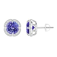 Blue Stud Earring !! 925 Sterling Silver Round 2.80 Ctw Tanzanite Gemstone Women/Girl Earring
