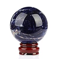NARA Natural Sodalite Crystal Sheen Black Blue-Vein Stone Sphere Ball Hand-Made (60mm)