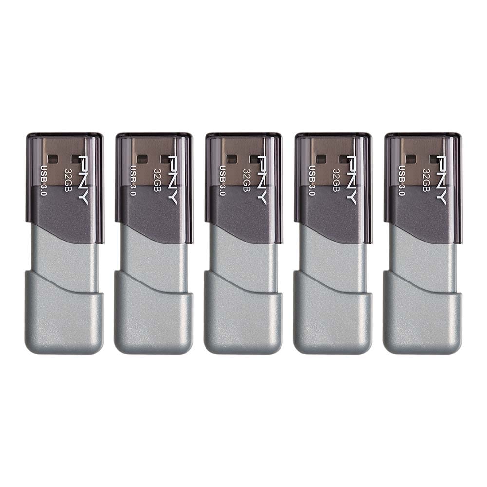 PNY 32GB Turbo Attache 3 USB 3.0 Flash Drive 5-Pack, Grey
