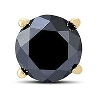 2 Carat Round Single Solitaire Black Diamond Stud Earring in 10K Yellow Gold