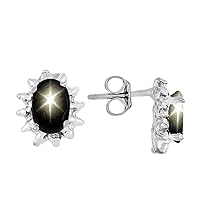 Diamond & Black Star Sapphire Earrings Sterling Silver or 14K Yellow Gold Plated Silver