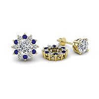 Lab Grown Diamond & Blue Sapphire 0.71 ctw Halo Flower Jacket for Stud Earrings 14K Gold