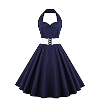 Women's Vintage 1950s Polka Dots Rockabilly Swing Prom Party Cocktail Dress with Belt