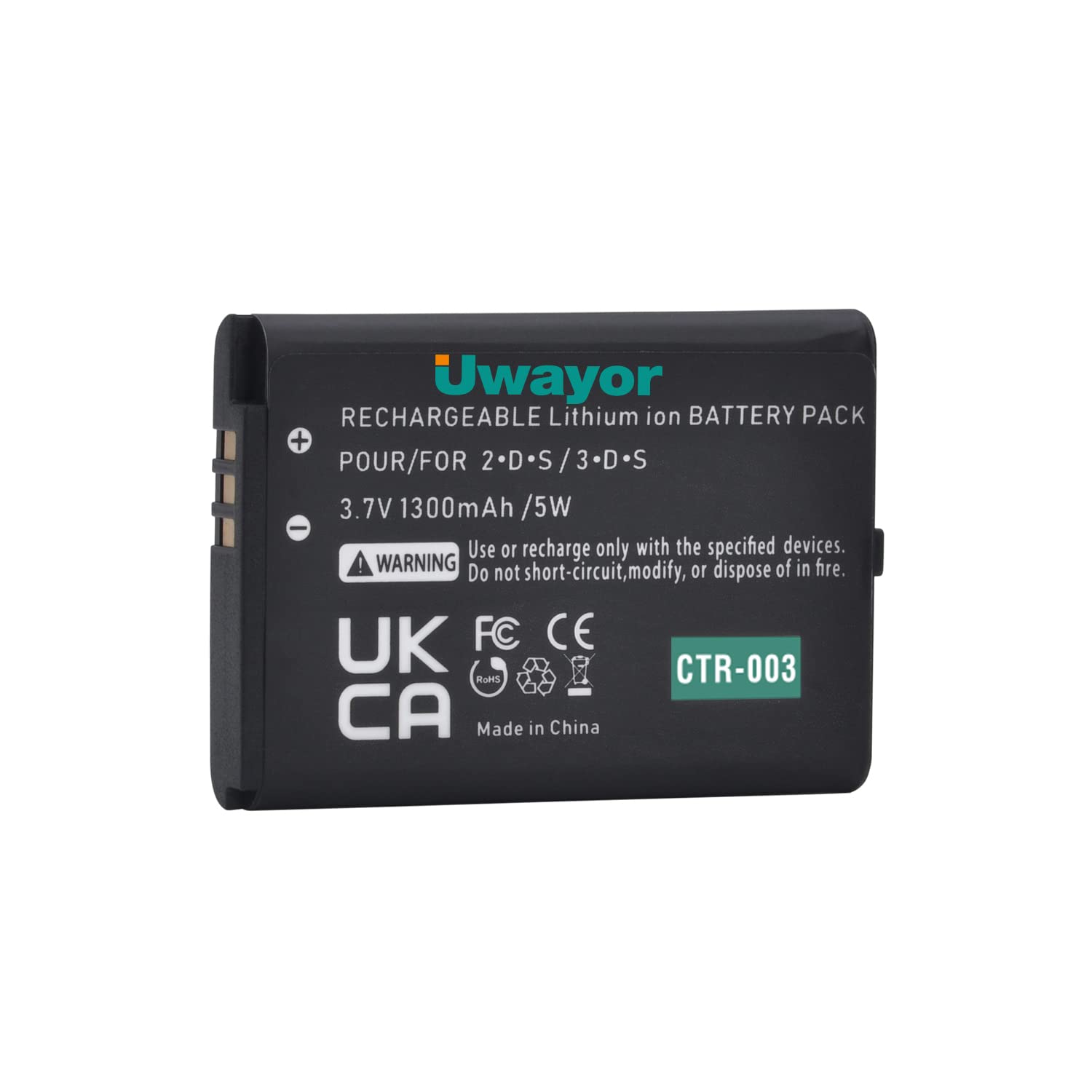 Uwayor CTR-003 Battery Replacement Compatible with 2DS 3DS Game Console, 3.7V 1300 mAh with Charger Cable and Tool Kit(Not for New 3DS and 3DS XL)