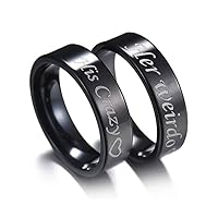 His Crazy/Her Weirdo Heart Ring Black Stainless Steel Engagement Wedding Band for Women Men Couple Valentine Day Gifts