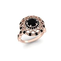 4 CT Round Cut Black Onyx Engagement Ring Floral Engagement Ring Black Stone Ring Flower Ring for Women Black Diamond Ring Vintage Black Ring Women