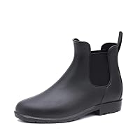 Women's Short Ankle Rain Boots Waterproof Chelsea Bootie for Ladies Easy Slip on Flat Platform Rubber Shoes Footwear