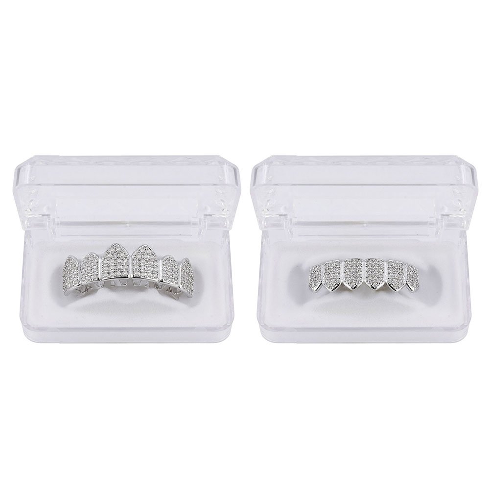 JINAO 18K Gold Plated Grills for Your Teeth Macro Pave CZ Iced-out Grillz With EXTRA Molding Bars Included for Men Women