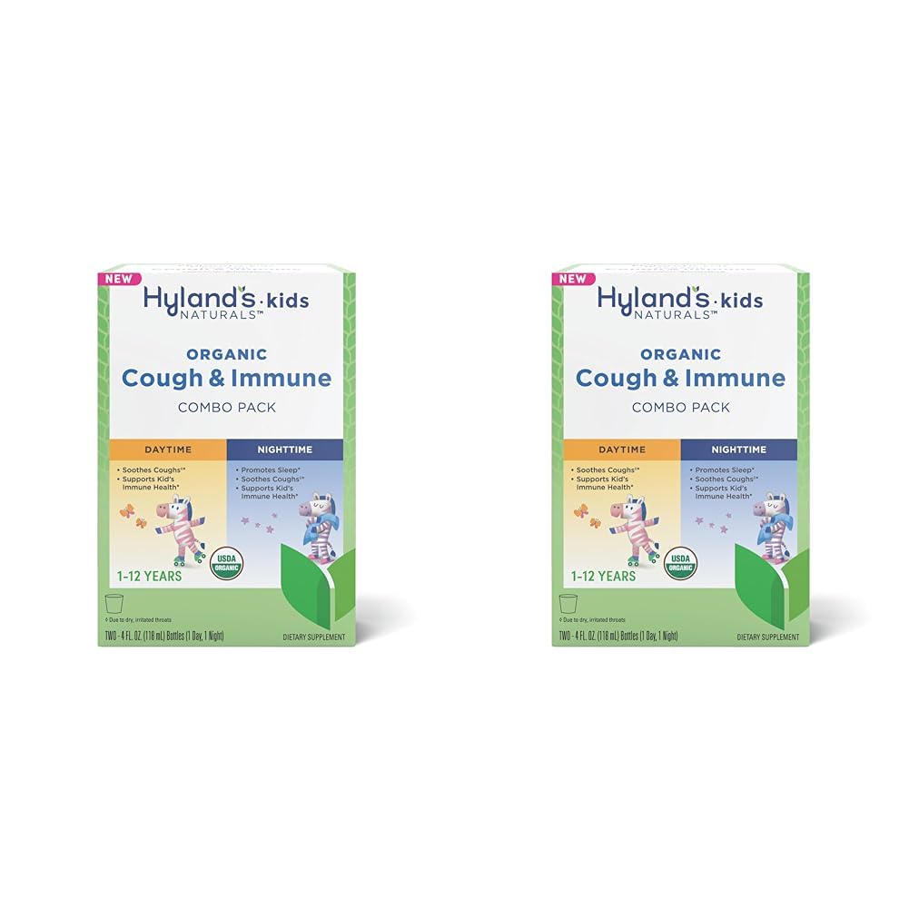 Hyland's Naturals - Kids - Organic Cough & Immune Day & Night Combo Pack - Eases Coughs, Supports Immunity, Promotes Sleep, Two 4 Fl Oz. Bottles (8 fl oz) (Pack of 2)