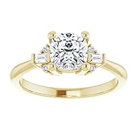 10K Solid Yellow Gold Handmade Engagement Ring 1.00 CT Cushion Cut Moissanite Diamond Solitaire Wedding/Bridal Ring for Woman/Her Beautiful Ring