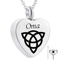 Stainless steel Cremation Jewelry Urn Necklace for Ashes Heart pendant with Personalized Engraved (Oma)