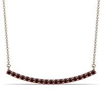 Round Red Garnet 3/4 ctw Womens Curved Bar Pendant Necklace 16 Inches 14K Gold Chain