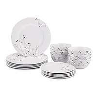 Amazon Basics 18-Piece Kitchen Dinnerware Set, Plates, Dishes, Bowls, Service for 6, Branches