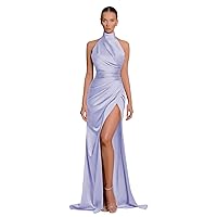 Mermaid Halter Bridesmaid Dresses Long Satin Prom Dress for Women with Slit Evening Party Sexy Backless Maxi Dress