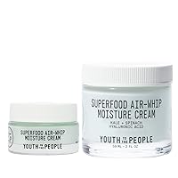 Youth To The People Superfood Air-Whip Moisture Cream (2oz) + Travel Size (0.5oz) - Two Product Bundle - Hyaluronic Acid Green Tea Moisturizer - Vegan Gel Cream Ideal for Combination or Oily Skin