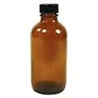Amber Glass Round Bottle with Black Cap - 8 oz.