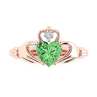 1.49ct Heart Cut Irish Celtic Claddagh Green Simulated Diamond Designer Wedding Anniversary Bridal Ring 14k Rose Gold
