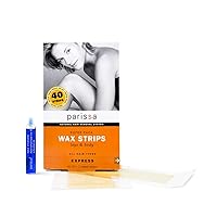 Legs & Body Wax Strips, Parissa Hair Removal Waxing Strips for Legs, Body, Bikini, Arms, Underarms with After care Azulene Oil, 40 Strips