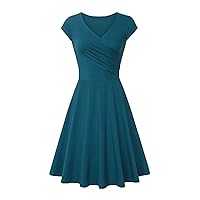 Women's Dresses for Wedding Guest Fashion Solid Color Dress V-Neck Short Sleeve Evening Party Dress, S-3XL