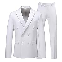 UNINUKOO Mens Suits 2 Piece Double Breasted Tuxedo Suit Slim Fit Wedding Party Dress Formal Suits for Men