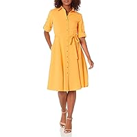 Sharagano Women's Button Front Pleated Shirt Casual Dress