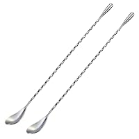 Bar Spoon Cocktail Mixing Stirrers for Drink, Stainless Steel 12 Inches Long Handle, Silver 2 Pieces