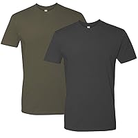 Next Level Mens Premium Fitted Short-Sleeve Crew T-Shirt - Heavy Metal + Military Green (2 Pack) - Medium